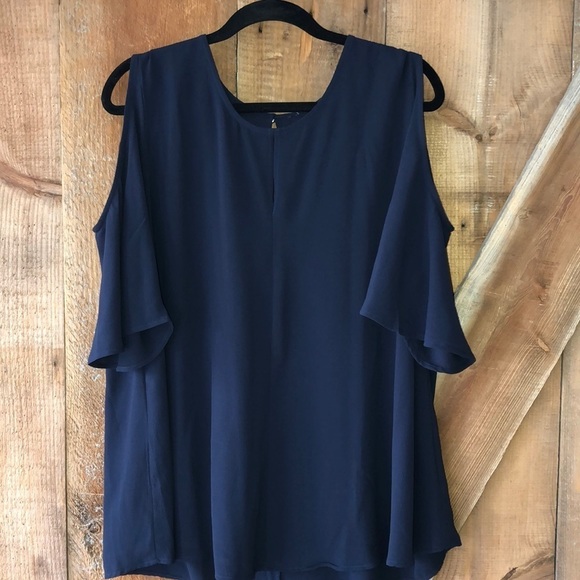 NAVY blouse with peekaboo shoulder plus size - Picture 1 of 9